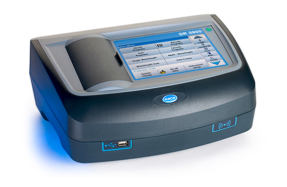 Hach DR3900 Spectrophotometer instrument showing digital display and RFID technology