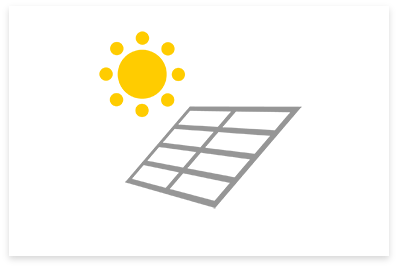 A simple illustration of a yellow sun shining down on a gray solar panel.