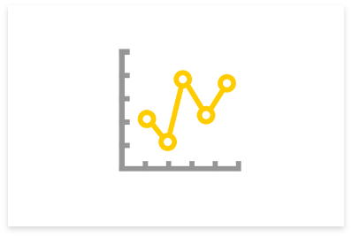 A simple line graph showing a gray X and Y axes and an upward-directed yellow trend line spanning five data plot points.