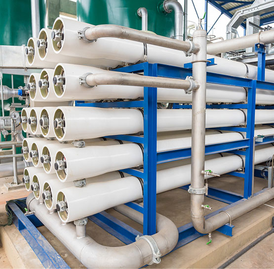 A series of reverse osmosis membranes within a plant facility.