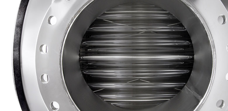 View into the cleaning system of the TrojanUVFit® AOP from one end.