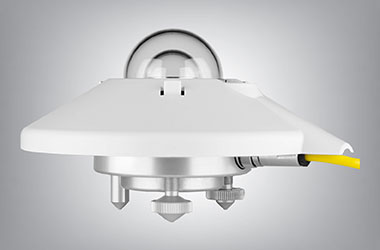 The Kipp & Zonen SMP10 pyranometer instrument presenting a white sun shield and a double glass dome.