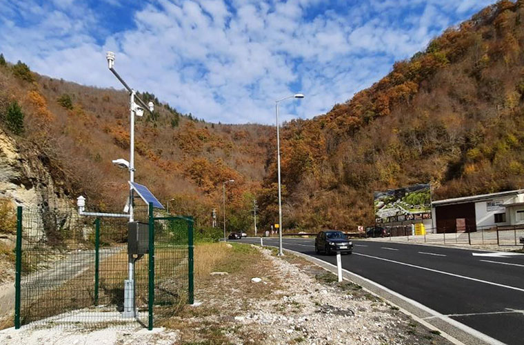 Road Weather Information System monitoring station at a road in Bosnia